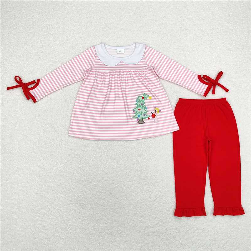 RTS NO MOQ（In Stock) GLP1677 Embroidered Christmas Long Sleeve Pants Set