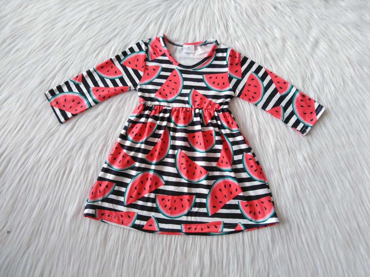 RTS NO MOQ SALES  G1-3 Watermelon black and white striped long-sleeved dress