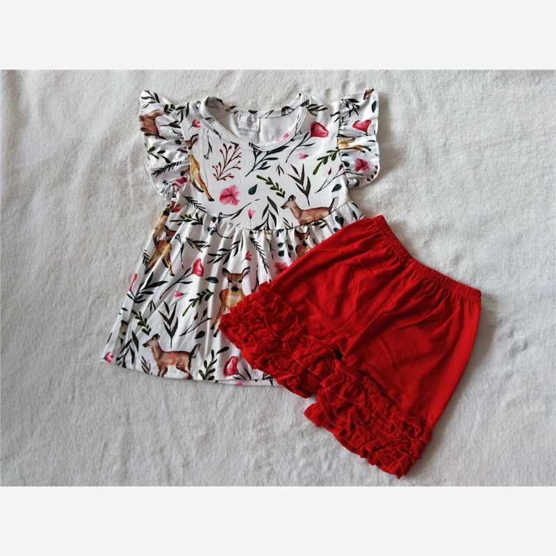 RTS SALES NO MOQ G2-3-8/. Puppy white top and red shorts set