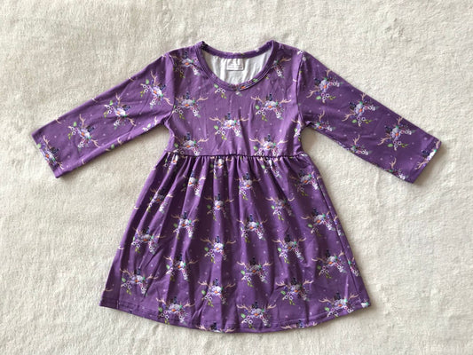 RTS NO MOQ SALES  G3-16-5;;. Purple flower horn long-sleeved dress