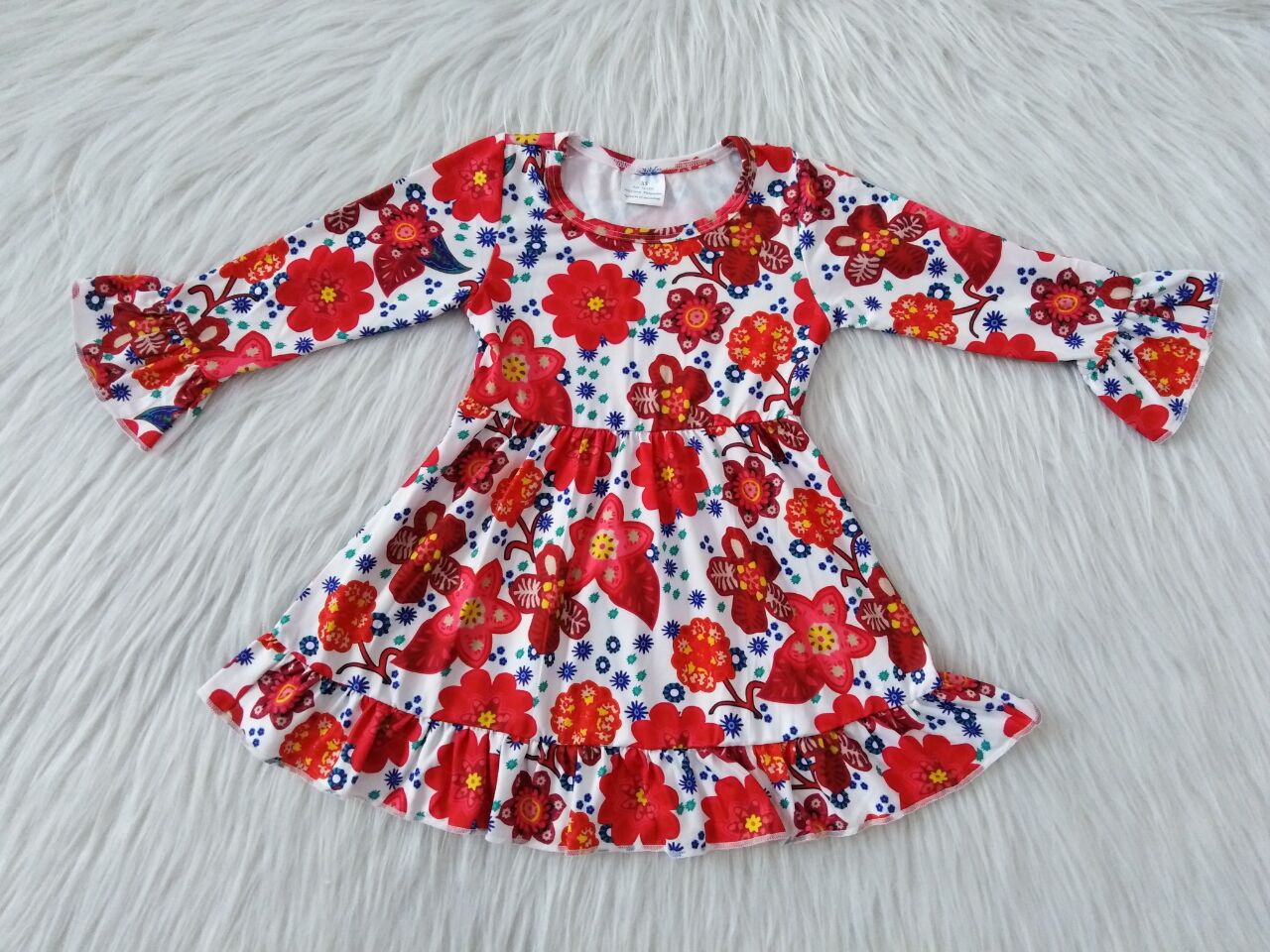 RTS NO MOQ SALES  G4-14= Red flower lace long-sleeved dress