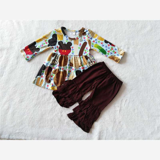 G2-20-8 Mickey Mouse head top brown pants set