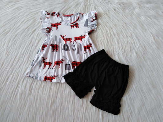 RTS SALES NO MOQG2-3-1 Red deer flying sleeve top and black lace shorts set