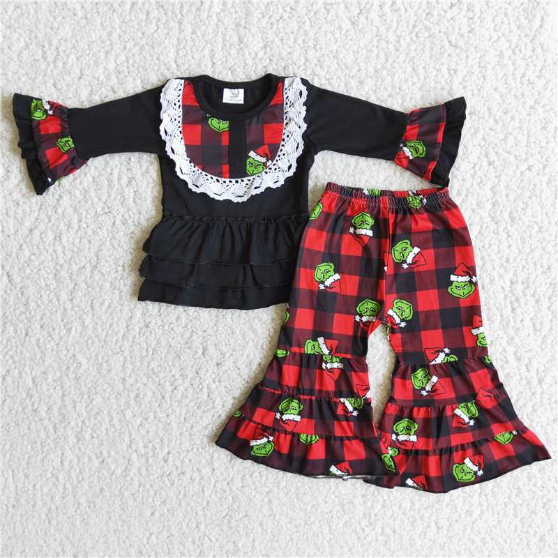 6 A12-29 grinch black top red plaid pants