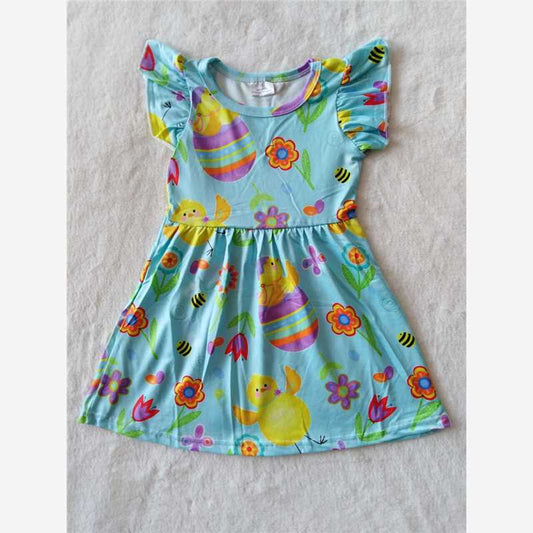 RTS SALES NO MOQ G2-7-3. Yellow chick flying sleeves dress