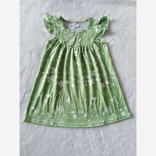 RTS SALES NO MOQ G2-7-4 White floral light green flying sleeves dress