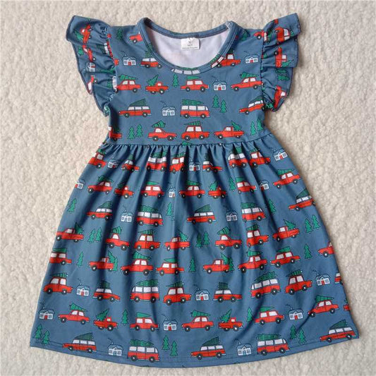 RTS SALES NO MOQ G2-7-6;' Red truck dark cyan flying sleeves dress