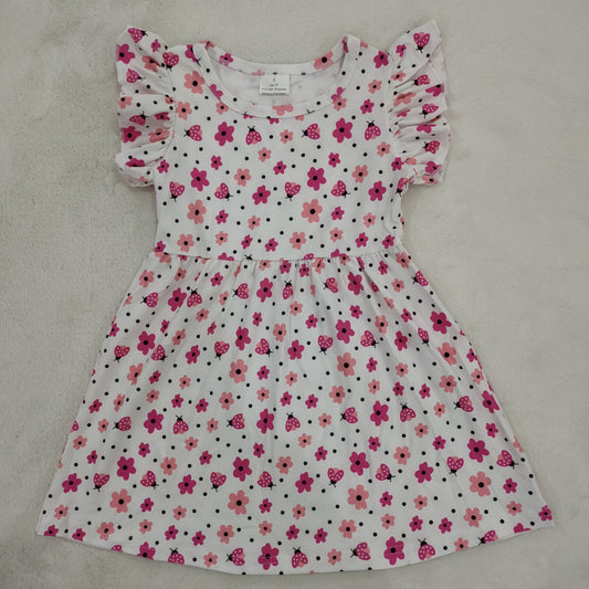 RTS SALES NO MOQ G2-11-1;; Rose red ladybug flying sleeves dress