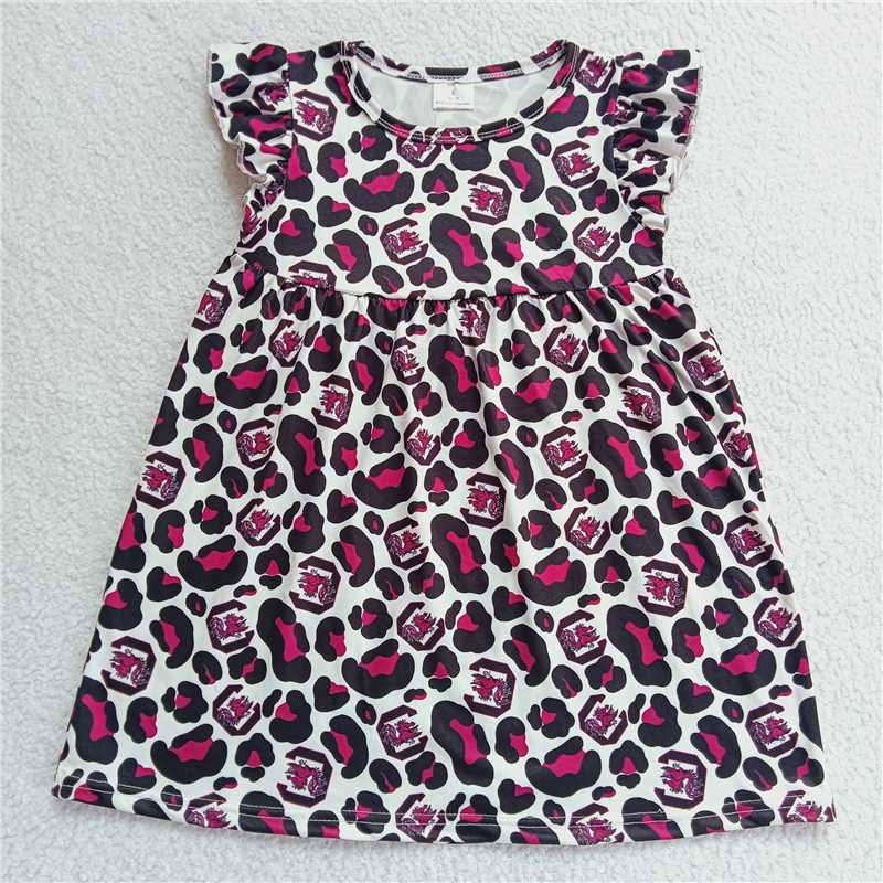 RTS SALES NO MOQ G1-10;; Rose purple black spots white flying sleeves dress