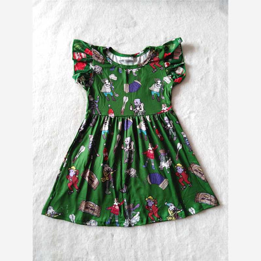 RTS SALES NO MOQ G2-11-3*/ Devilish dark green flying sleeves dress