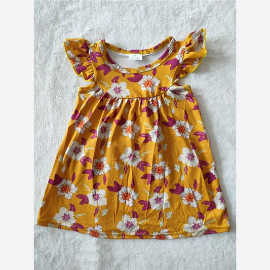 RTS SALES NO MOQ G2-7-9' White petals ginger yellow flying sleeves dress