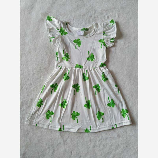 RTS SALES NO MOQ G2-11-4' Green leaf white flying sleeves dress