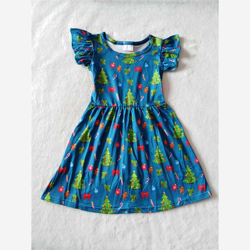 RTS SALES NO MOQ G2-11-4'' Yellow bow green Christmas tree flying sleeves dress