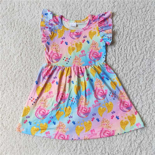 RTS SALES NO MOQ G3-2** Golden heart mermaid princess colorful flying sleeves dress