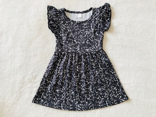 RTS SALES NO MOQ G2-23-3[. White spots black flying sleeves dress