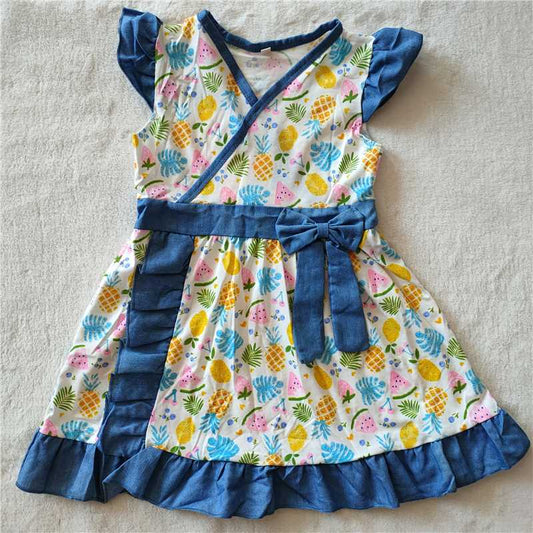 RTS SALES NO MOQ G3-10 Denim bow-knot flying sleeves dress