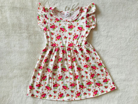 RTS SALES NO MOQ G3-7-4** Pink flower white flying sleeves dress