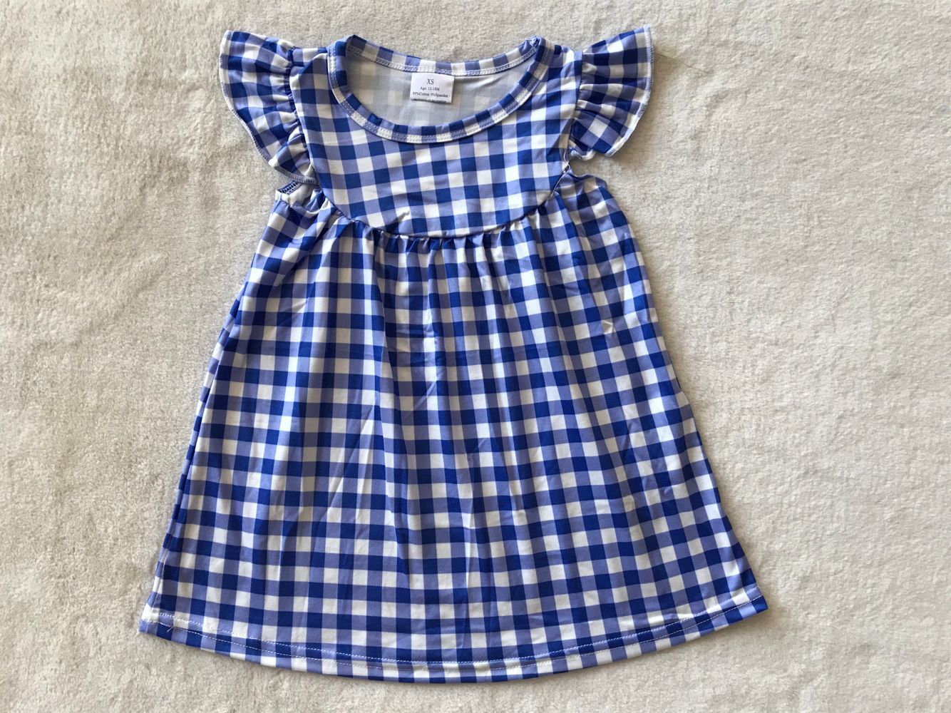 RTS SALES NO MOQ G3-11-6*/* Blue and white plaid flying sleeves skirt