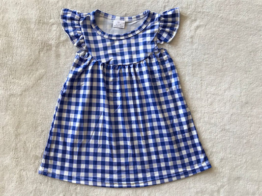 RTS SALES NO MOQ G3-11-6*/* Blue and white plaid flying sleeves skirt