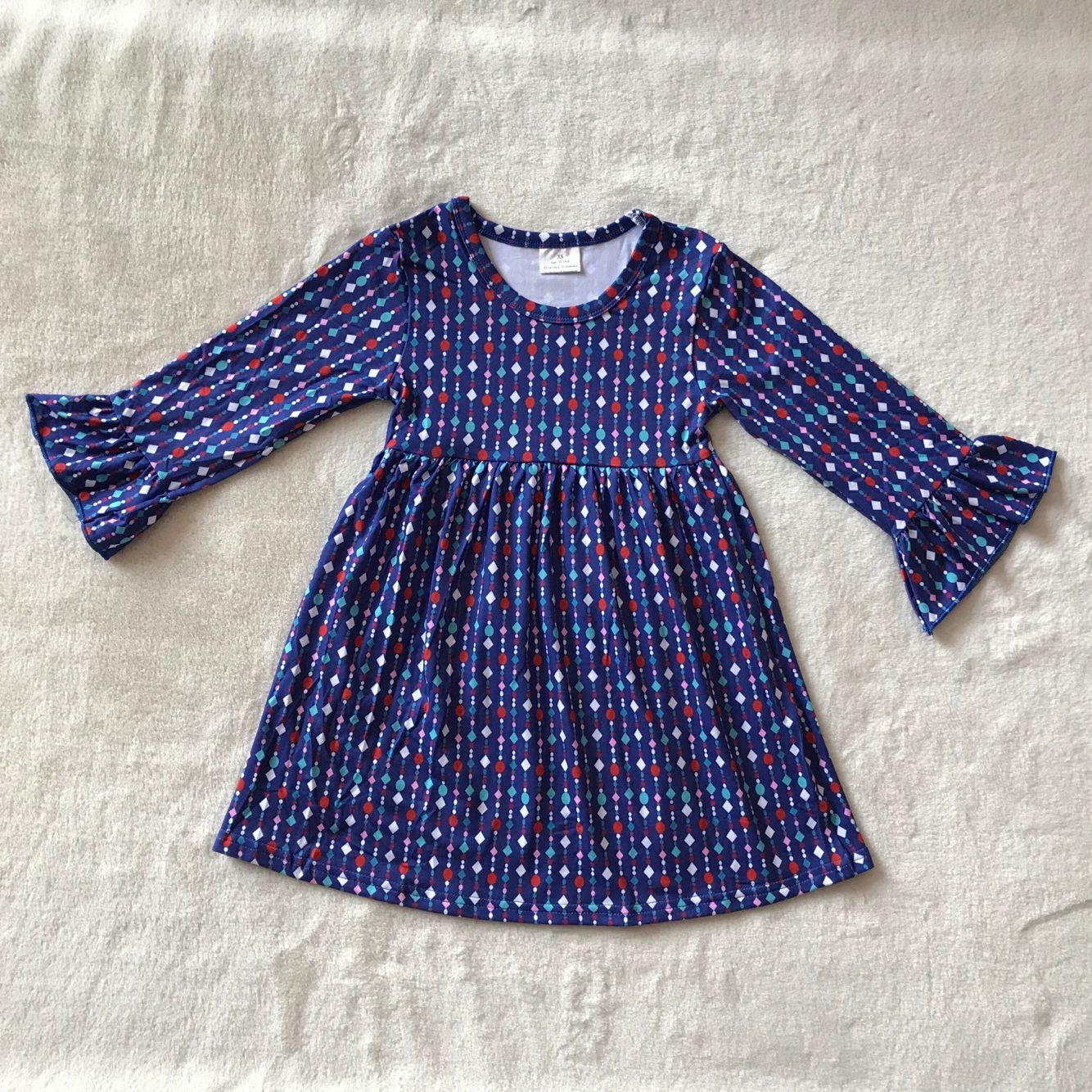 RTS NO MOQ SALES  G3-12-6'* Dark blue long-sleeved dress with colorful pendants