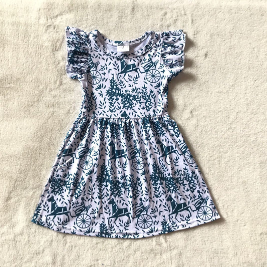 RTS SALES NO MOQ G3-23-1'/ Blue green horse-fly sleeve dress