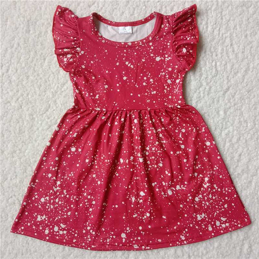 RTS SALES NO MOQ G2-7-4】\\’ White speckled burgundy flying sleeves dress