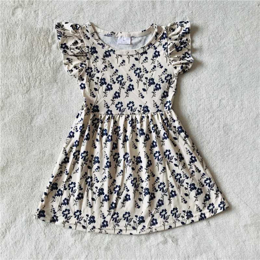 RTS SALES NO MOQ G4-3-/3 Purple blue flower beige flying sleeves dress