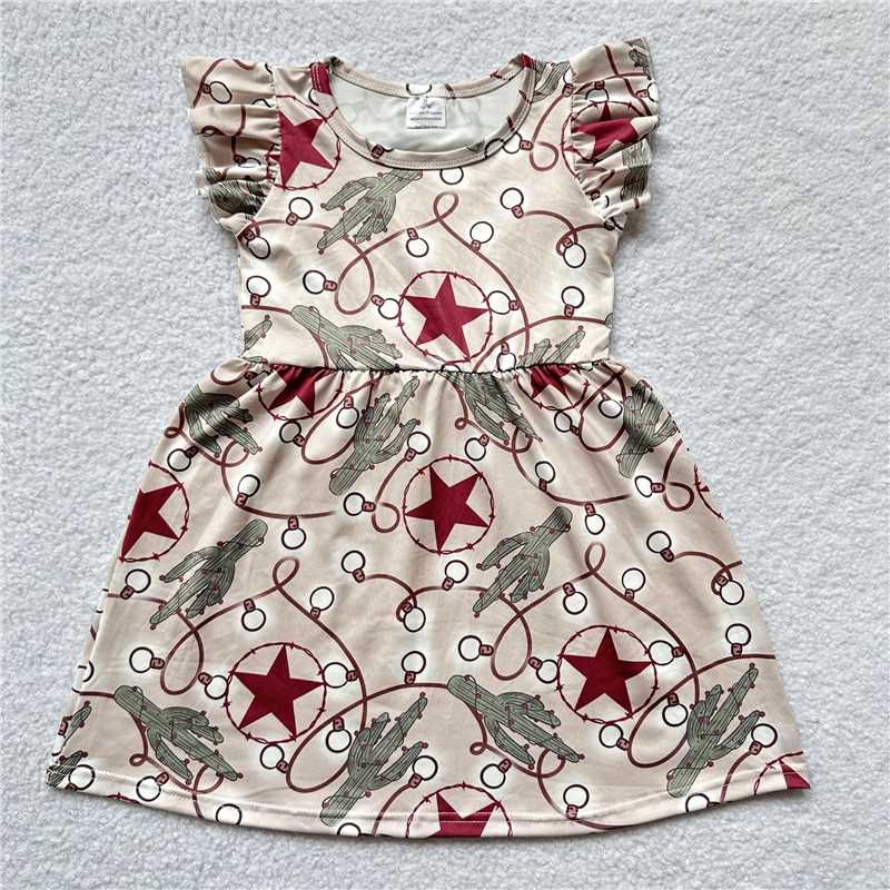 RTS SALES NO MOQ G4-19-3**. Cactus five-pointed star flying sleeve skirt