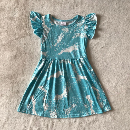 RTS SALES NO MOQ G3-23-5. White spots blue flying sleeves dress