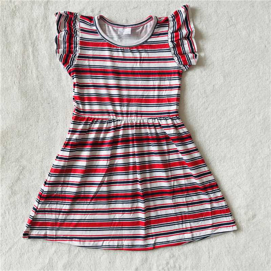 RTS SALES NO MOQ G4-3-3. Red thick striped flying sleeves dress