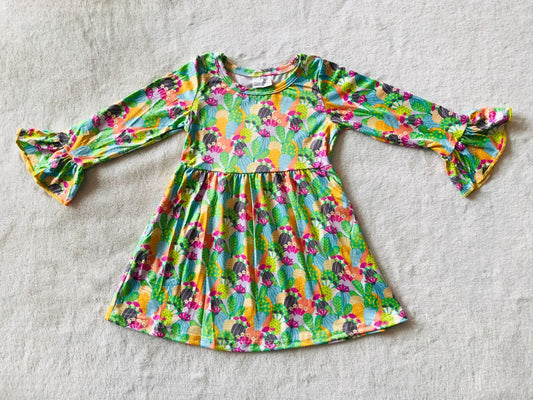 RTS NO MOQ SALES  G3-4-6// Colorful cactus flower long-sleeved dress