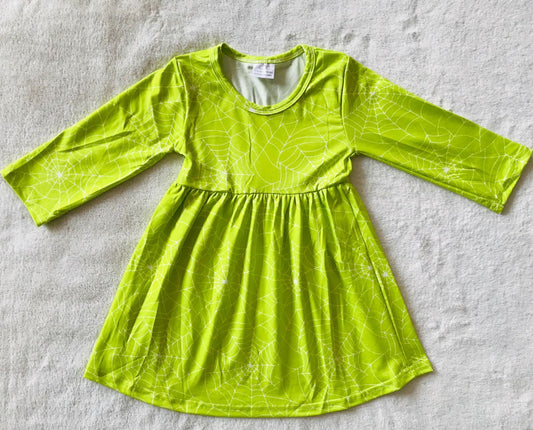 RTS NO MOQ SALES  G3-20-3* Spider web yellow green long sleeve dress