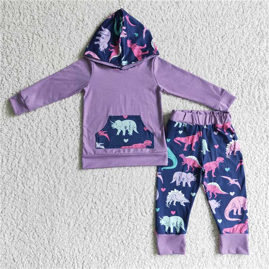 6 A18-2 Dinosaur purple hoodie long-sleeved sweatshirt pants set