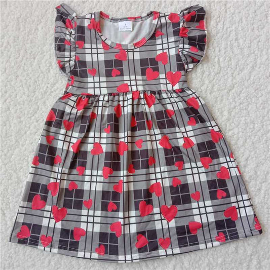 Plaid love flying sleeve dress 格子爱心飞袖裙