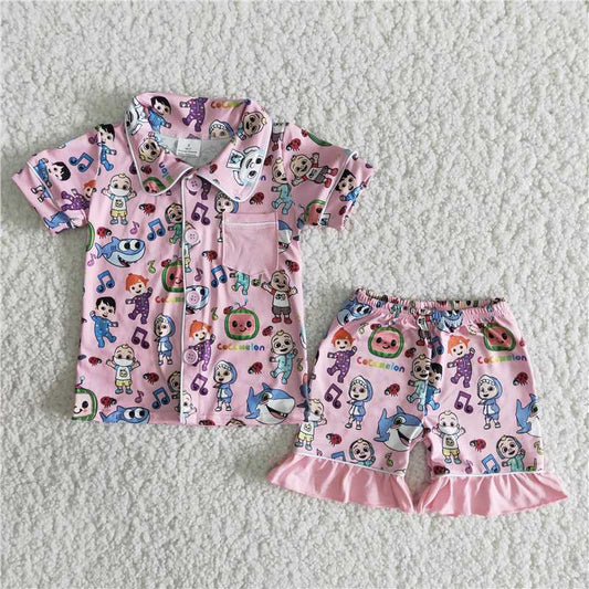 RTS NO MOQ ETA 5/7days Arrived B4-14 cocomelon pink girls pajamas set