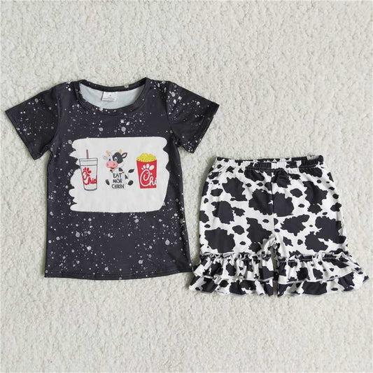 C16-7  Snacks Black Cow Spotted Girls Set