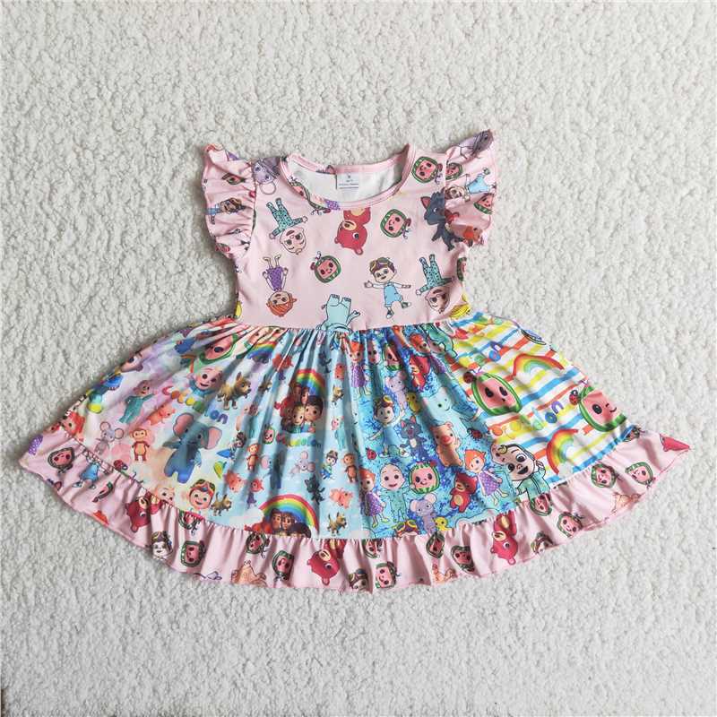 C15-39 Pink coco splicing small flying sleeve skirt