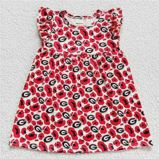 RTS SALES NO MOQ G1-4-1, * Black G white background with black and red spots flying sleeves dress