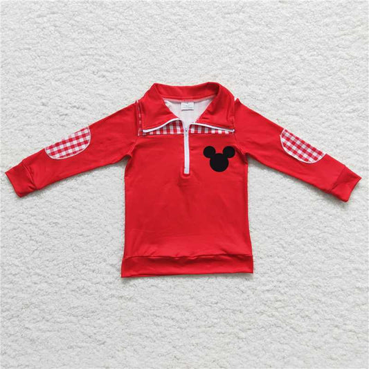 6 A11-5 boys red polo shirt long sleeve top cartoon print milk silk