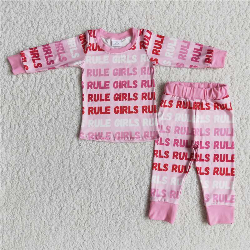 RTS NO MOQ Baby Girls Clothes Valentine Pink long-sleeved pants set