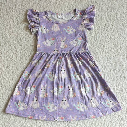 G5-3-6*/ Purple rabbit floral dress with flying sleeves