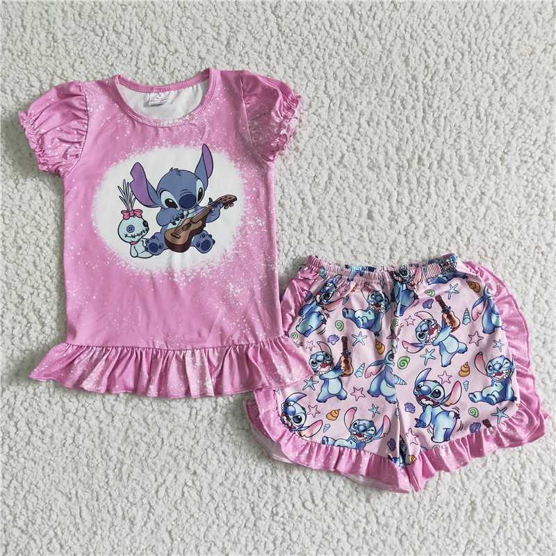 GSSO0015 Lilo & Lilo Pink Short Sleeve Puff Puff Sleeve Shorts Set