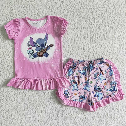 GSSO0015 Lilo & Lilo Pink Short Sleeve Puff Puff Sleeve Shorts Set