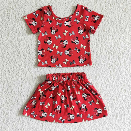 GSD0038 Girls' red Mickey short-sleeved skirt suit