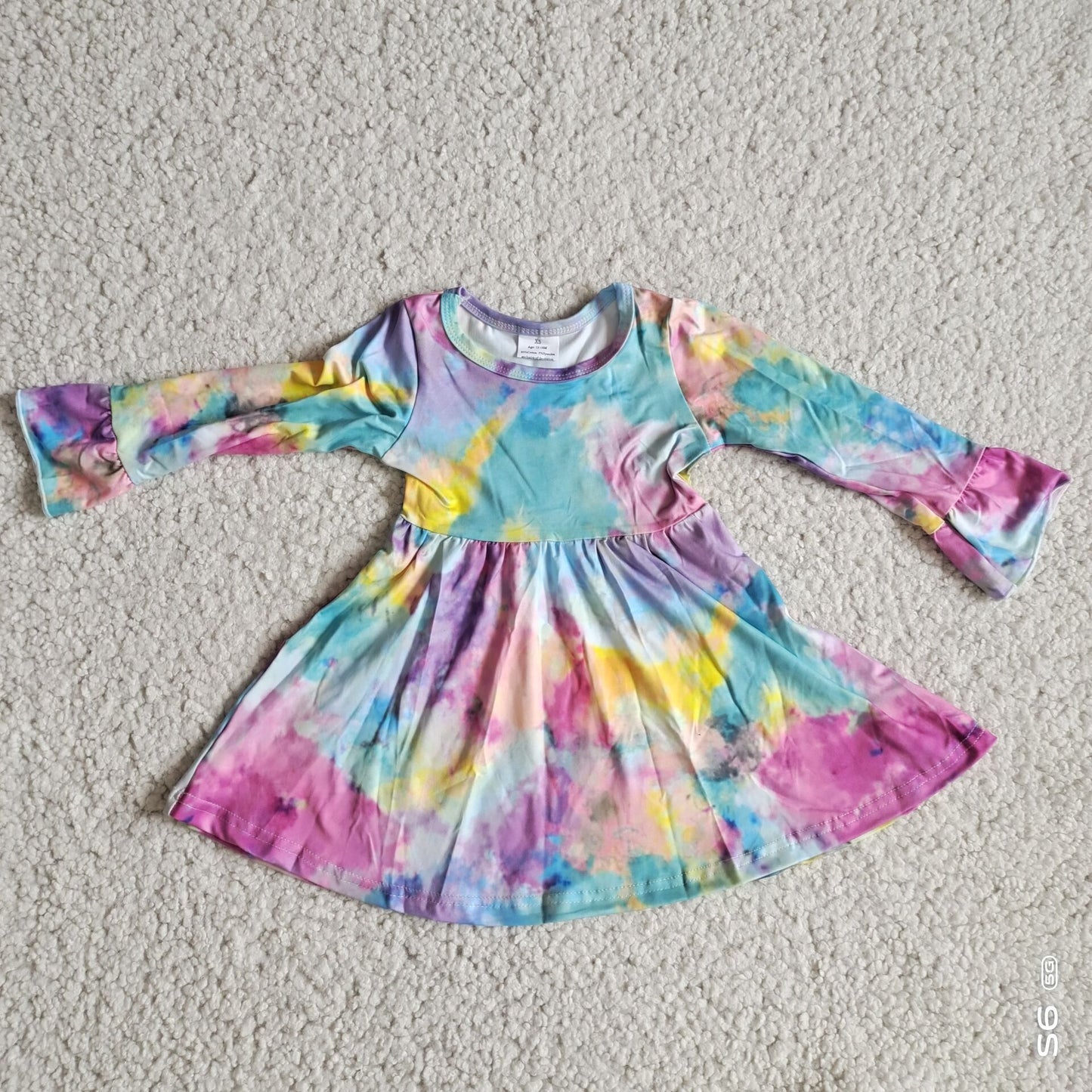 RTS NO MOQ SALES  G2-24-4*.' Colorful tie-dye long-sleeved dress