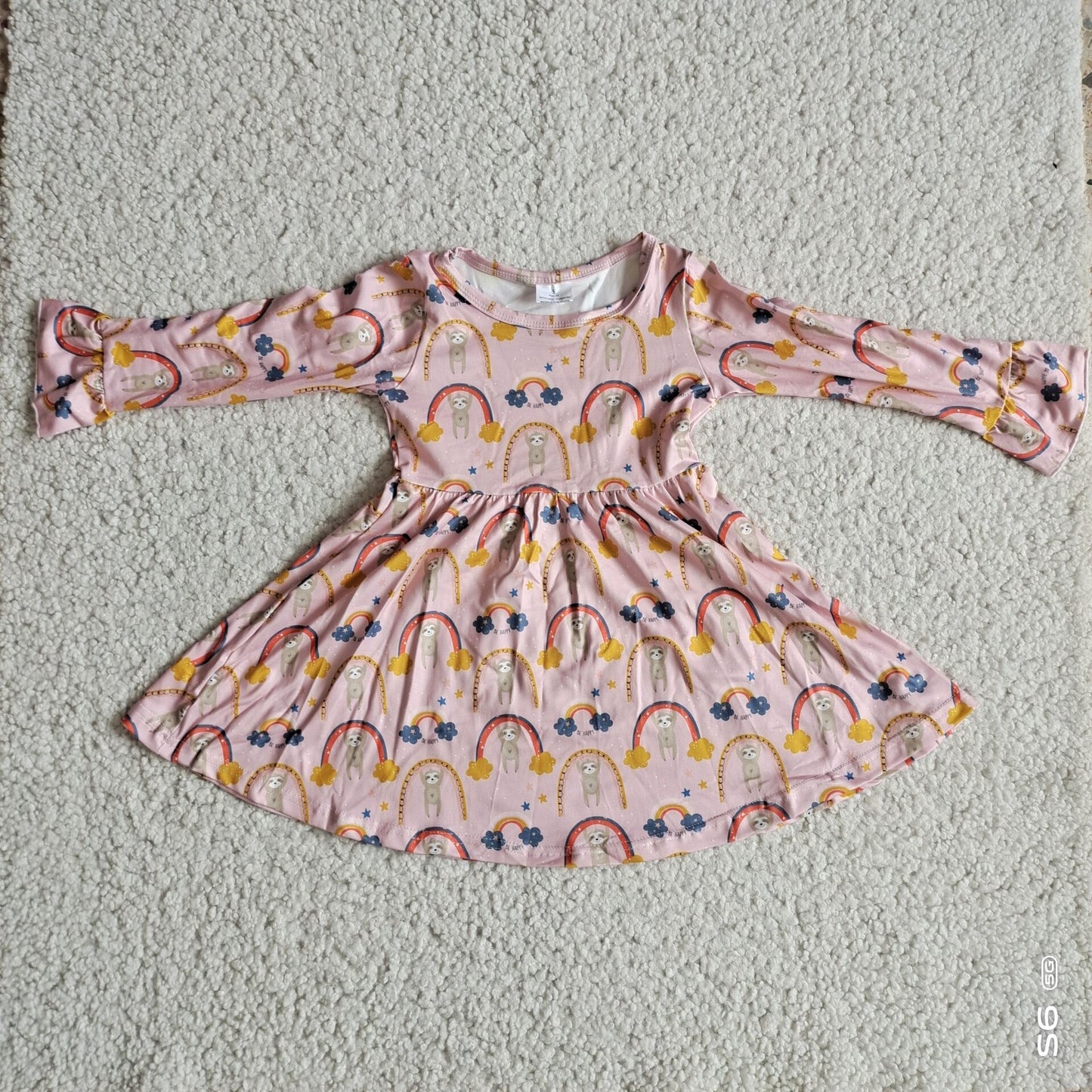 RTS NO MOQ SALES  G2-24-4*\ Rainbow cloud light pink long-sleeved dress