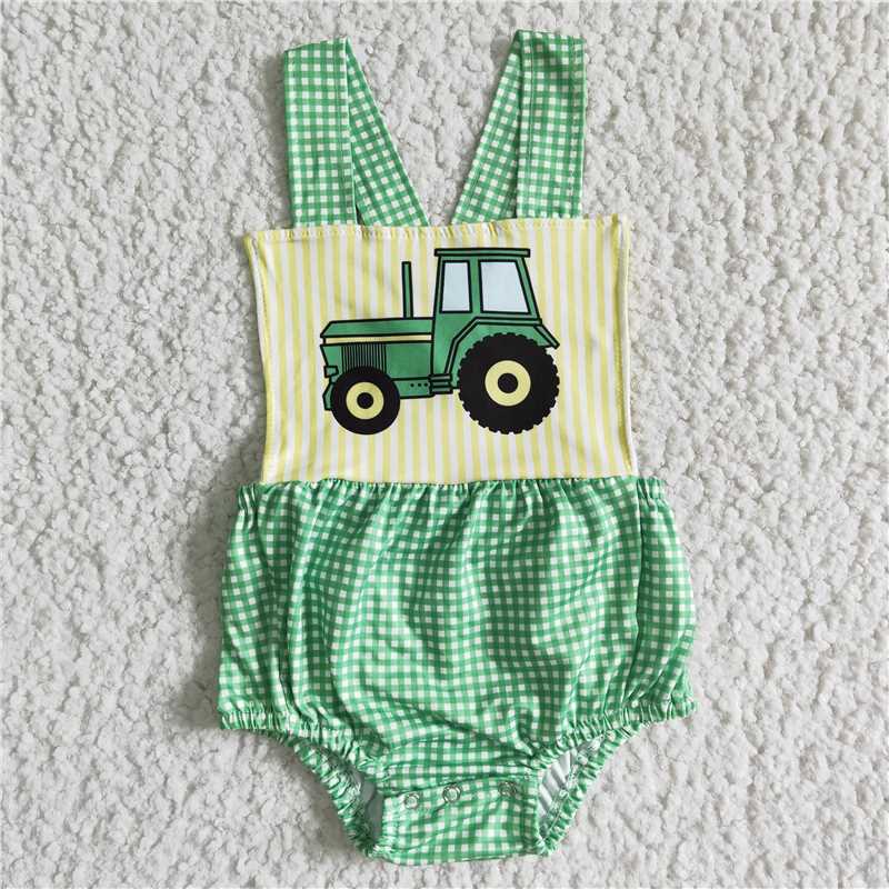 SR0036 Girls Green Plaid Car Vest Jumpsuit