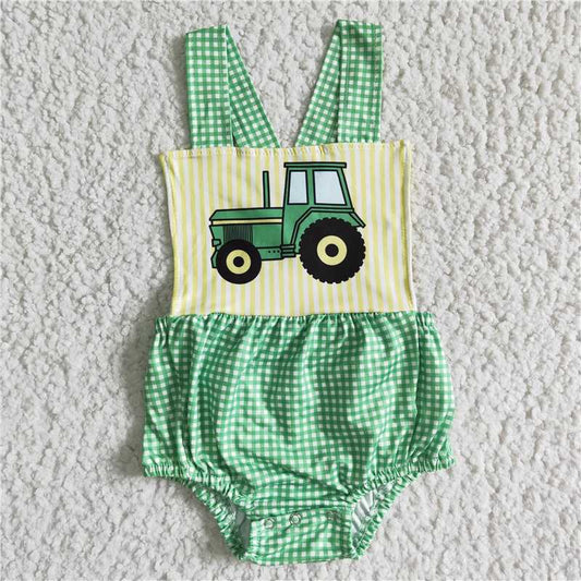 SR0036 Girls Green Plaid Car Vest Jumpsuit