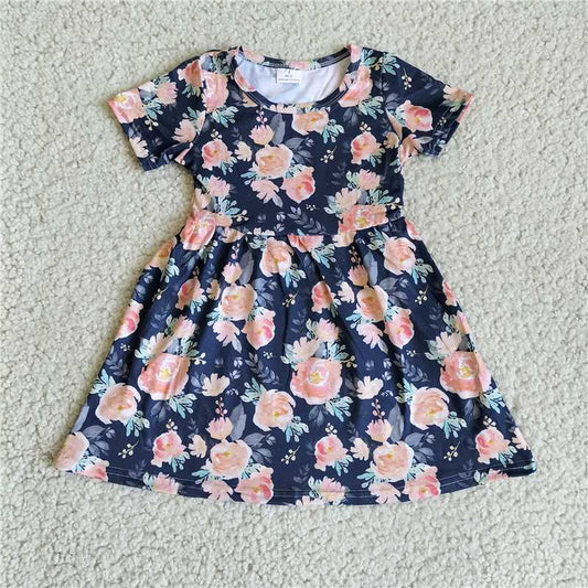 G4-25-6. Tangerine rose dark blue short-sleeved dress