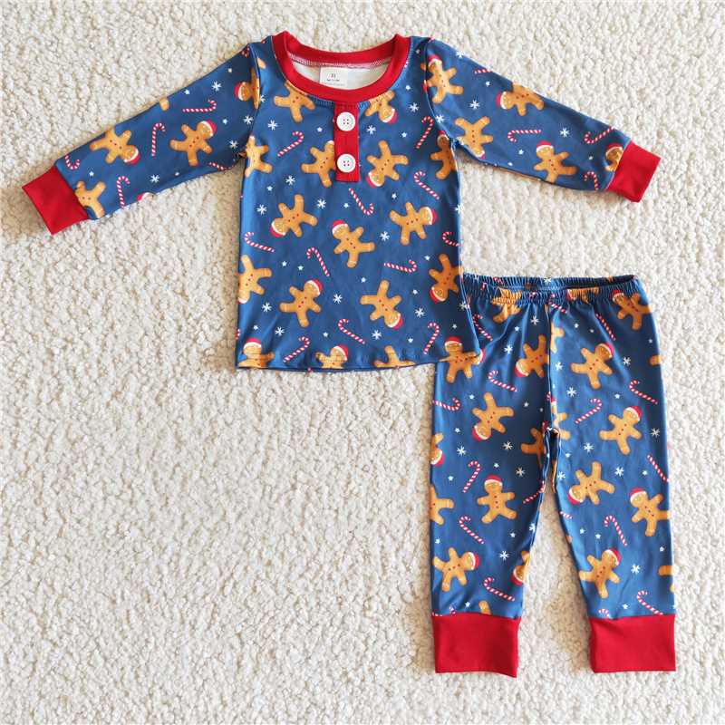 RTS NO MOQ Christmas Cookie Bear Long Sleeve Long Pants Pajama Set